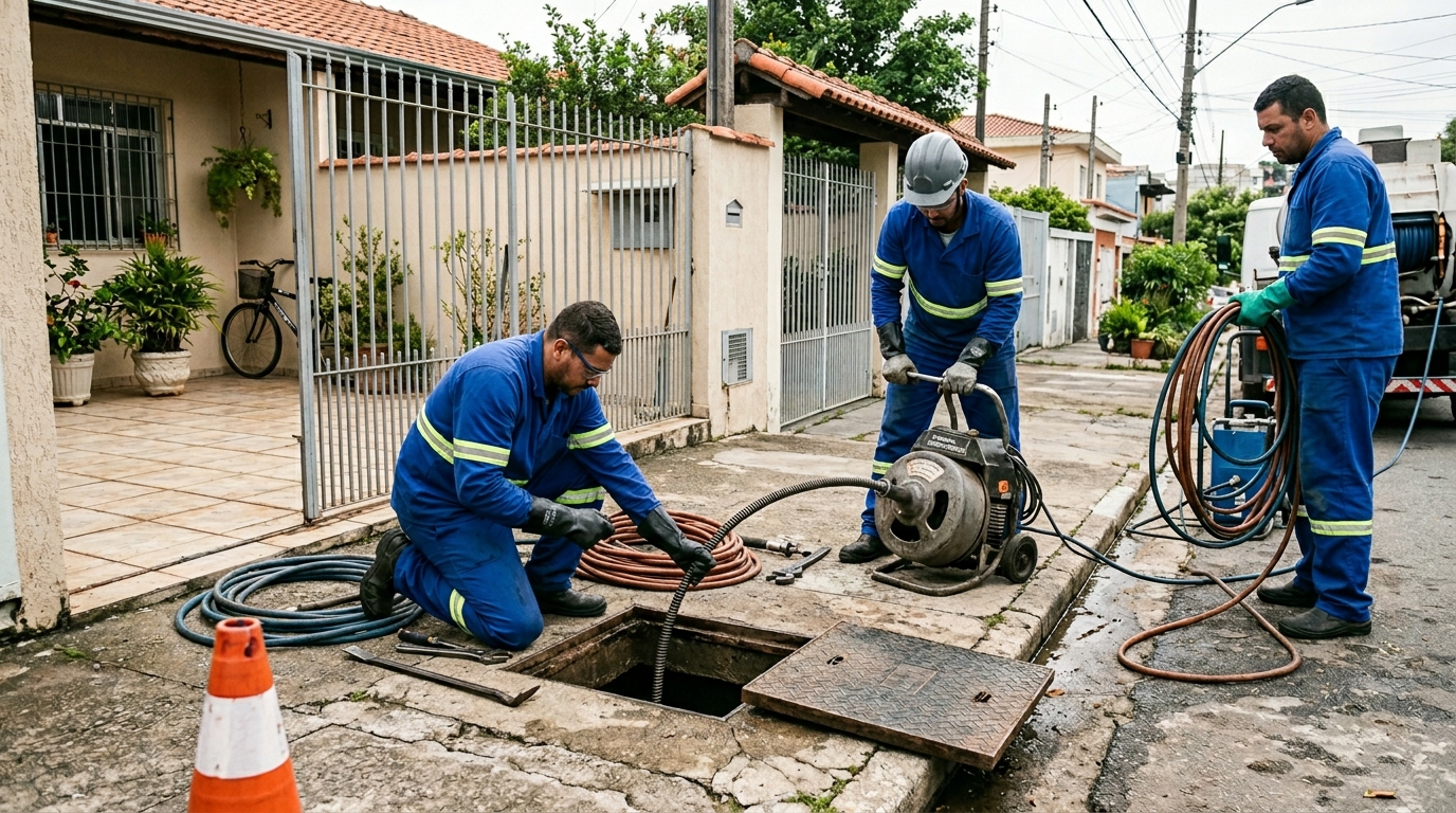 Equipe de desentupimento de esgoto em Feira de Santana-BA